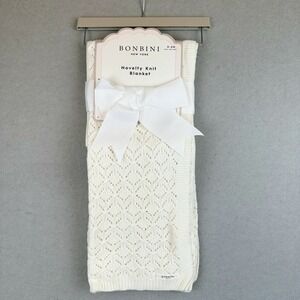 NEW Baby Blanket Bonbini White Knit Rayon Bamboo Cotton Stepping Stones